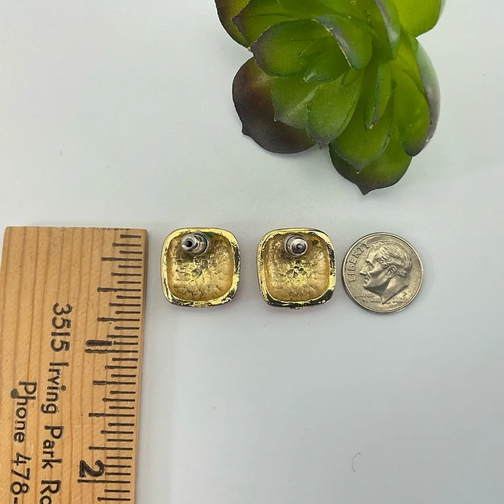 Vintage Pink Enamel Earrings, Mini Gift Box Stud Earrings, Pink & Gold